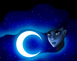 Size: 847x671 | Tagged: safe, artist:gravitythunder, princess luna, crescent moon, humanized, solo, transparent moon