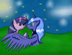 Size: 900x693 | Tagged: safe, artist:kittys-yay, princess luna, twilight sparkle, alicorn, pony, female, lesbian, s1 luna, shipping, twiluna