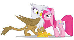 Size: 2800x1500 | Tagged: safe, artist:mixermike622, derpibooru import, gilda, pinkie pie, earth pony, griffon, pony, gildamena, pinkamena diane pie