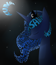 Size: 1700x2000 | Tagged: safe, artist:scythegirl, princess luna, alicorn, pony, crescent moon, solo, text