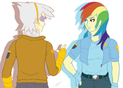 Size: 1500x1069 | Tagged: safe, derpibooru import, gilda, rainbow dash, humanized, military, pilot