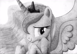 Size: 6561x4600 | Tagged: safe, artist:yomilbert, princess luna, alicorn, pony, absurd resolution, monochrome, oops, traditional art