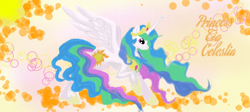 Size: 716x322 | Tagged: safe, artist:eqequestrianwarrior, princess celestia, alicorn, pony, female, horn, mare, multicolored mane, oekaki, solo, white coat