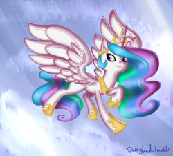 Size: 1024x924 | Tagged: safe, artist:swagliad, princess celestia, alicorn, pony, crown, female, horn, mare, multicolored mane, multicolored tail, solo, white coat, white wings, wings