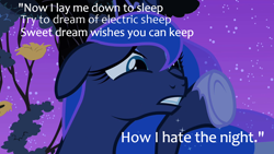 Size: 1280x720 | Tagged: safe, screencap, princess luna, alicorn, pony, hitchhiker's guide to the galaxy, marvin the paranoid android, quote, text