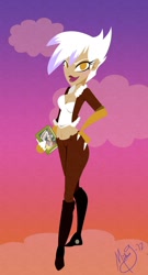 Size: 1000x1856 | Tagged: safe, artist:licoricebunny, derpibooru import, daring do, gilda, book, boots, clothes, cloud, cloudy, female, humanized, midriff, shoes