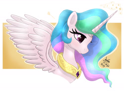 Size: 2200x1620 | Tagged: safe, artist:joakaha, princess celestia, alicorn, pony, bust, female, horn, mare, multicolored mane, solo, white coat