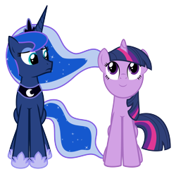 Size: 3082x3044 | Tagged: safe, artist:puetsua, princess luna, twilight sparkle, alicorn, pony, simple background, sitting, transparent background, vector