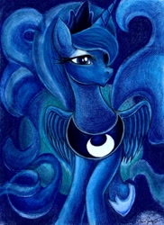 Size: 2374x3265 | Tagged: safe, artist:invalid-david, princess luna, alicorn, pony, female, horn, mare, solo, traditional art