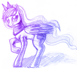 Size: 781x692 | Tagged: safe, artist:mewball, princess luna, alicorn, pony, monochrome, sketch, solo