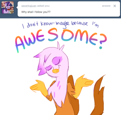 Size: 500x476 | Tagged: safe, derpibooru import, gilda, griffon, ask, ask gilda, tumblr