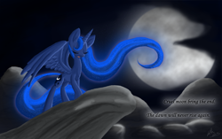 Size: 3104x1949 | Tagged: safe, artist:draconicsonic, princess luna, alicorn, pony, female, horn, mare, moon, solo