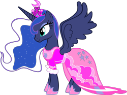 Size: 5000x3745 | Tagged: safe, color edit, edit, princess luna, alicorn, pony, clothes, coronation dress, dress, pink, pinkluna, simple background, solo, transparent background, vector