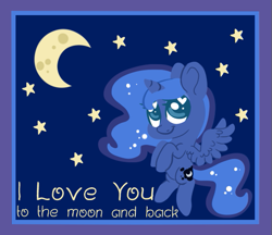 Size: 555x479 | Tagged: safe, artist:srsishere, princess luna, alicorn, pony, chibi, crescent moon, cute, female, heart eyes, hearts and hooves day, hooves to the chest, lunabetes, mare, moon, night, sky, solo, stars, valentine, valentine's day, wingding eyes