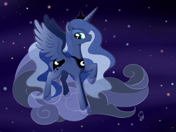 Size: 4000x3000 | Tagged: safe, artist:excelhensggott, princess luna, alicorn, pony, cloud, night, solo