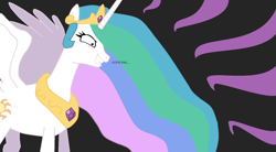 Size: 1760x972 | Tagged: safe, artist:blackdragonthebad, princess celestia, alicorn, pony, female, gotcha, horn, mare, multicolored mane, solo, white coat