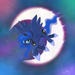 Size: 4780x4780 | Tagged: safe, artist:amaterasu-92, princess luna, alicorn, pony, absurd resolution, moon, solo, tongue out