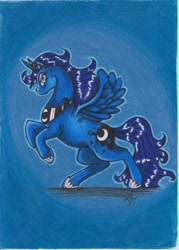 Size: 1180x1649 | Tagged: safe, artist:wildfire1990, princess luna, alicorn, pony, female, horn, mare, rearing, solo