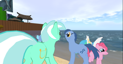 Size: 1368x715 | Tagged: safe, lyra heartstrings, pinkie pie, princess celestia, alicorn, earth pony, pony, donny swineclop, female, game screencap, mare, plot, second life