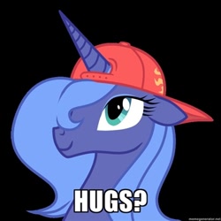 Size: 400x400 | Tagged: safe, artist:durger, princess luna, alicorn, pony, baseball cap, hat, image macro, s1 luna