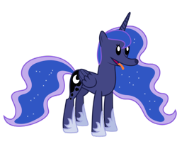 Size: 500x406 | Tagged: safe, artist:isky, princess luna, alicorn, dog, pony, in-joke, simple background, solo, tongue out, wat