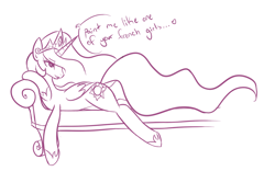 Size: 1088x677 | Tagged: artist needed, safe, princess celestia, alicorn, pony, draw me like one of your french girls, drawfag, fainting couch, female, mare, monochrome, solo