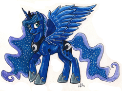 Size: 695x519 | Tagged: safe, artist:abacusa, princess luna, alicorn, pony, female, horn, mare, solo, traditional art