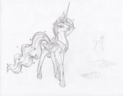 Size: 1000x778 | Tagged: safe, artist:shachza, princess celestia, alicorn, pony, monochrome, solo, sparkles, traditional art