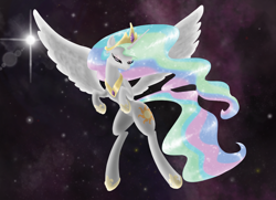 Size: 1260x910 | Tagged: safe, artist:defective, princess celestia, alicorn, pony, female, horn, mare, multicolored mane, solo, stars, white coat