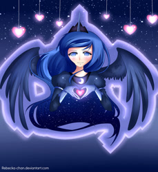 Size: 855x934 | Tagged: safe, artist:rebecka-chan, princess luna, horned humanization, humanized, solo, winged humanization