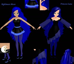 Size: 1400x1200 | Tagged: safe, artist:girlanimeprincess, nightmare moon, princess luna, humanized, mmd