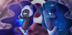 Size: 1600x772 | Tagged: safe, artist:nsslayer, nightmare moon, princess luna, alicorn, pony, female, horn, mare, wallpaper