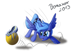 Size: 1800x1299 | Tagged: safe, artist:bonaxor, princess luna, alicorn, pony, spider, ball, pet