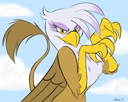 Size: 1280x1025 | Tagged: safe, artist:ribnose, derpibooru import, gilda, griffon, claws, solo