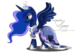 Size: 1988x1425 | Tagged: safe, artist:tiffanymarsou, princess luna, alicorn, pony, clothes, dress, solo