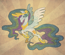 Size: 927x791 | Tagged: safe, artist:mintybloo, princess celestia, alicorn, pony, crown, female, horn, mare, multicolored mane, multicolored tail, solo, white coat, white wings, wings