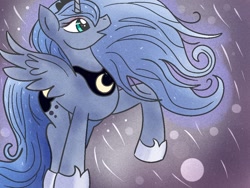 Size: 1024x768 | Tagged: safe, artist:shinkuma, princess luna, alicorn, pony, female, horn, mare, raised hoof, solo