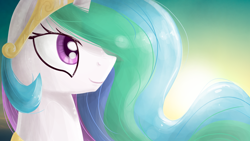 Size: 1920x1080 | Tagged: safe, artist:uglytree, princess celestia, alicorn, pony, bust, portrait, smiling, solo