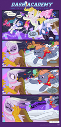 Size: 1041x2156 | Tagged: safe, artist:sorcerushorserus, derpibooru import, brolly, gilda, hoops, pokey pierce, surprise, whitewash, oc, griffon, pegasus, pony, comic:dash academy, g1, argie ribbs, baby ribbs, clothes, comic, douchebag, female, g1 to g4, generation leap, male, mare, rapist, stallion