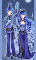 Size: 537x900 | Tagged: safe, artist:zoe-productions, princess luna, clothes, duo, duo female, female, humanized, rule 63