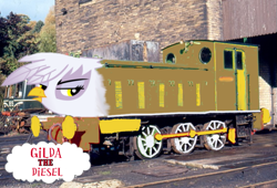 Size: 727x493 | Tagged: safe, artist:kuren247, derpibooru import, gilda, crossover, thomas the tank engine