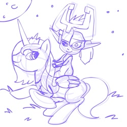 Size: 945x945 | Tagged: safe, artist:megasweet, princess luna, alicorn, pony, crossover, midna, monochrome, s1 luna, the legend of zelda, the legend of zelda: twilight princess