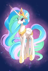 Size: 1500x2200 | Tagged: safe, artist:katiramoon, princess celestia, alicorn, pony, glowing mane, long mane, long tail, solo