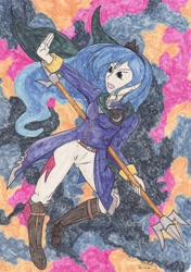 Size: 2315x3284 | Tagged: safe, artist:enigmaticthief, princess luna, humanized, solo, traditional art, weapon, zambot 3