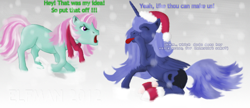 Size: 1392x600 | Tagged: safe, artist:elfman83ml, minty, princess luna, alicorn, pony, g3, s1 luna, tongue out