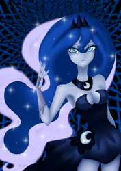 Size: 2480x3507 | Tagged: safe, artist:blackrock-shooter-pl, princess luna, clothes, crown, female, humanized, jewelry, regalia, solo