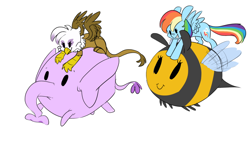 Size: 900x506 | Tagged: safe, artist:batlover800, derpibooru import, gilda, rainbow dash, bee, elephant, griffon, pegasus, pony, pink elephants, riding