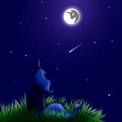 Size: 3000x3000 | Tagged: safe, artist:rex42, princess luna, alicorn, pony, night, shooting star, sitting, solo