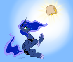 Size: 1829x1560 | Tagged: safe, artist:chocoscotch, artist:kure, princess luna, alicorn, pony, food, glorious grilled cheese, grilled cheese, sitting, solo