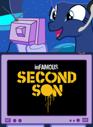 Size: 512x700 | Tagged: safe, princess luna, alicorn, pony, exploitable meme, gamer luna, infamous, infamous second son, tv meme